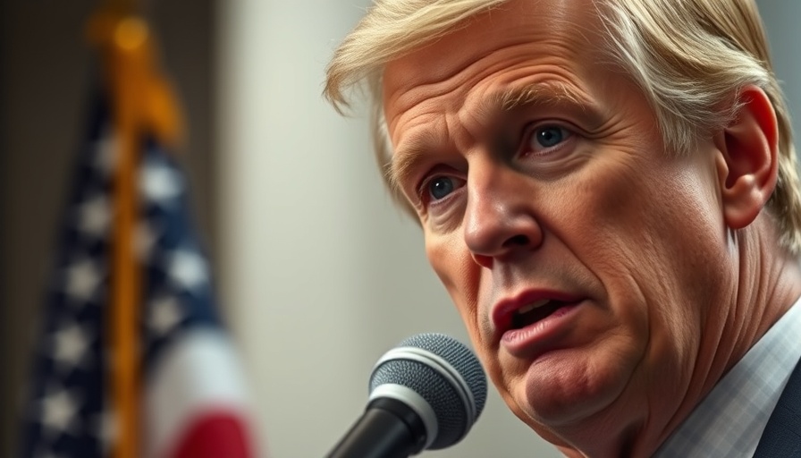 Close-up of a man speaking at an event with an American flag in the background