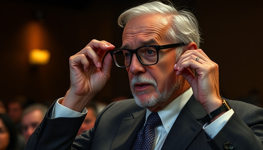 Distinguished man adjusting glasses during a speech indoors.