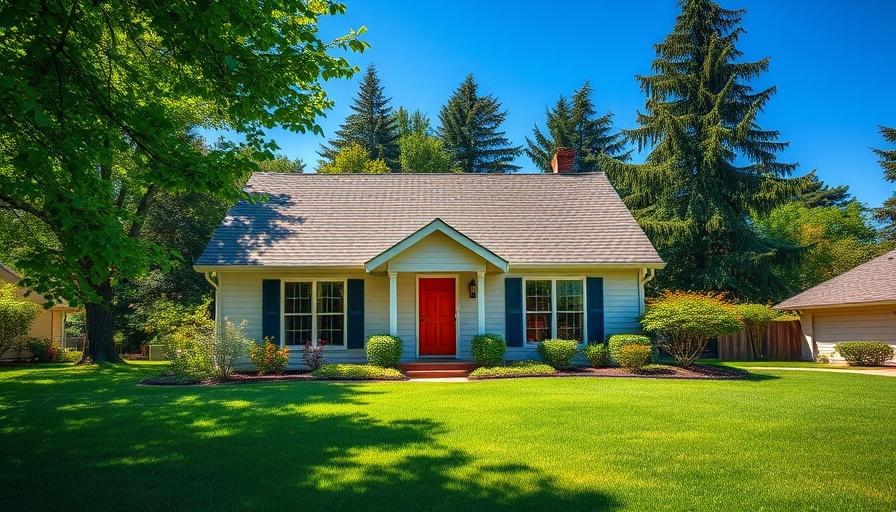 Charming house with orange door amidst garden for property history search