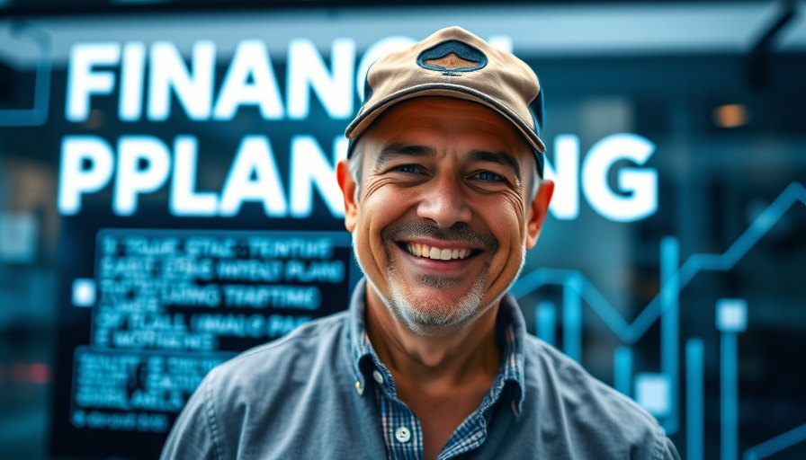 Retirement planning advice with smiling man and modern design.