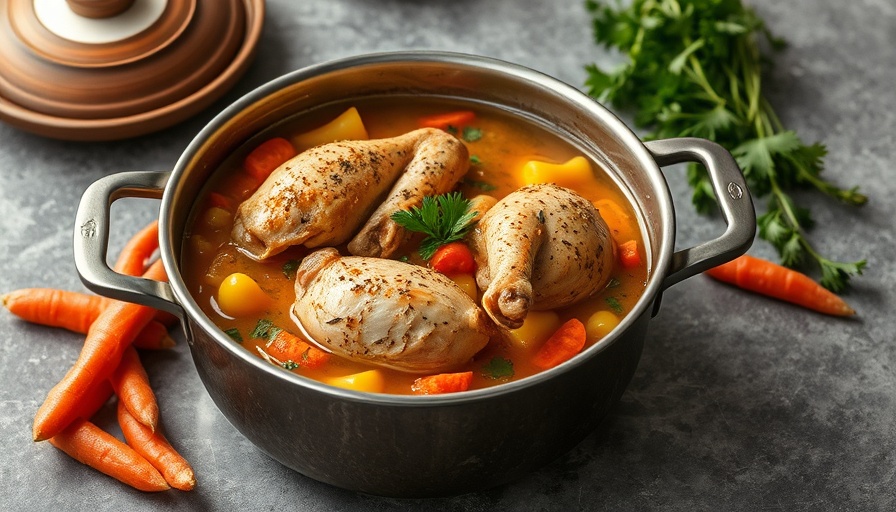 Hot rotisserie chicken soup with carrots and pasta.