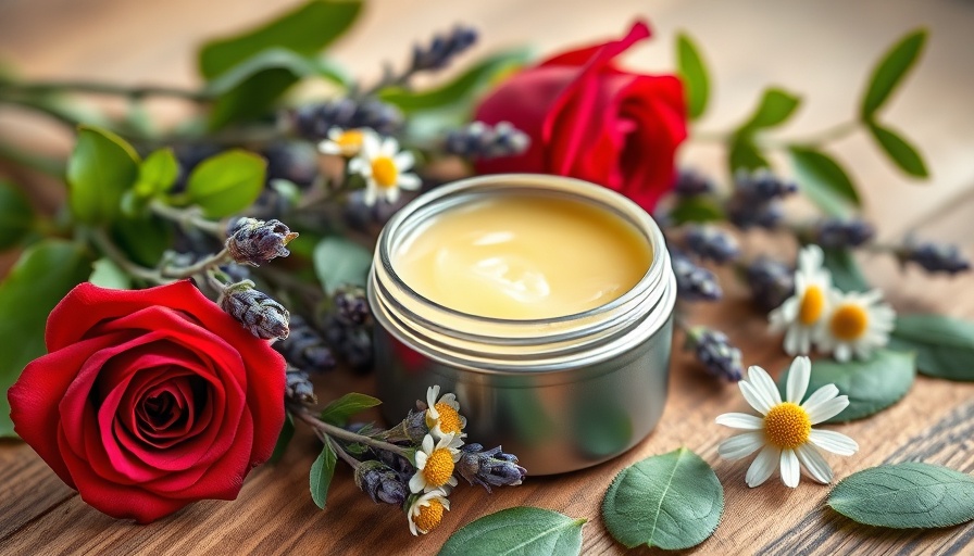 Herbal Tattoo Balm Recipe with flowers and herbs on wood.