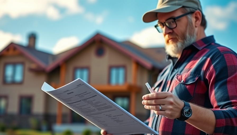 Inspector reviewing home inspection checklist for buyers outdoors.