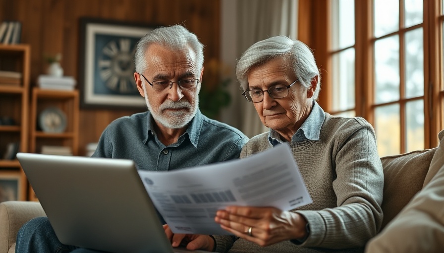 Older couple reviewing finances at home for collecting full pension.