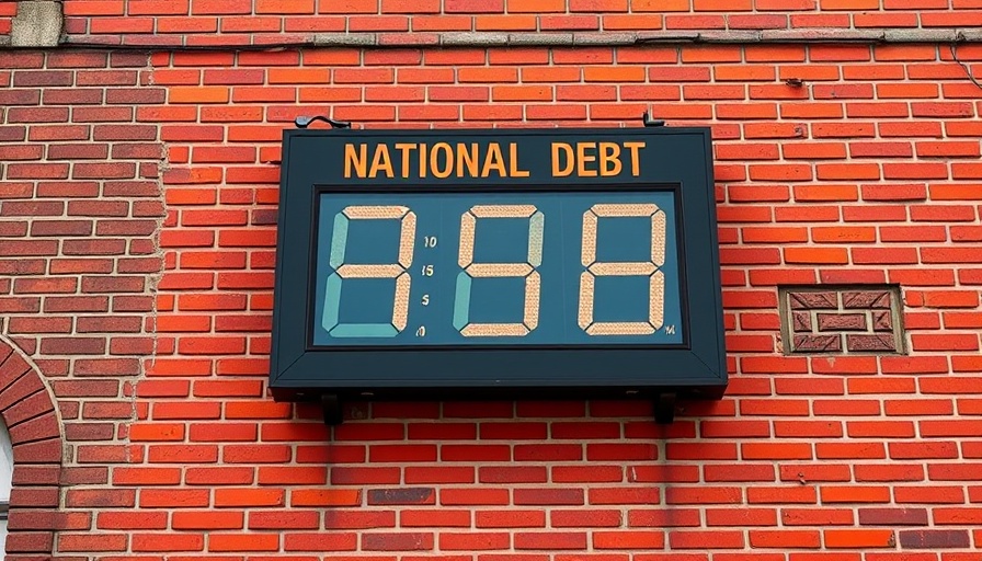 National debt display and urban architecture for bond market news and trends.
