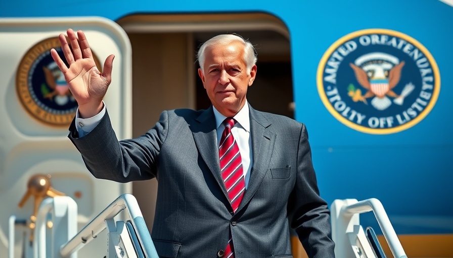 Older male, formally dressed, waves from plane steps, related to lower UK steel tariffs.