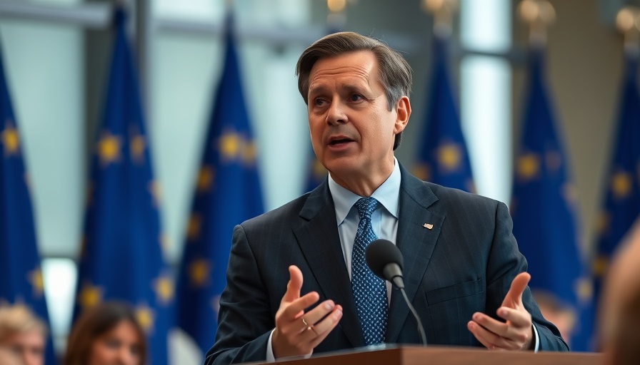 Eloquent speaker addressing stock market news, European Union backdrop.