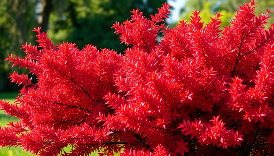 Vibrant red leaves of a growing burning bush in sunlight.