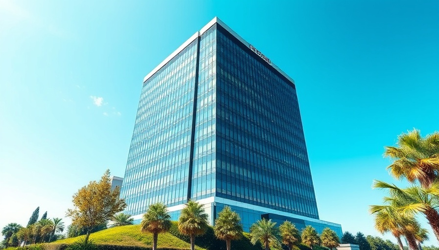 Corporate building showcasing social responsibility in health initiatives.
