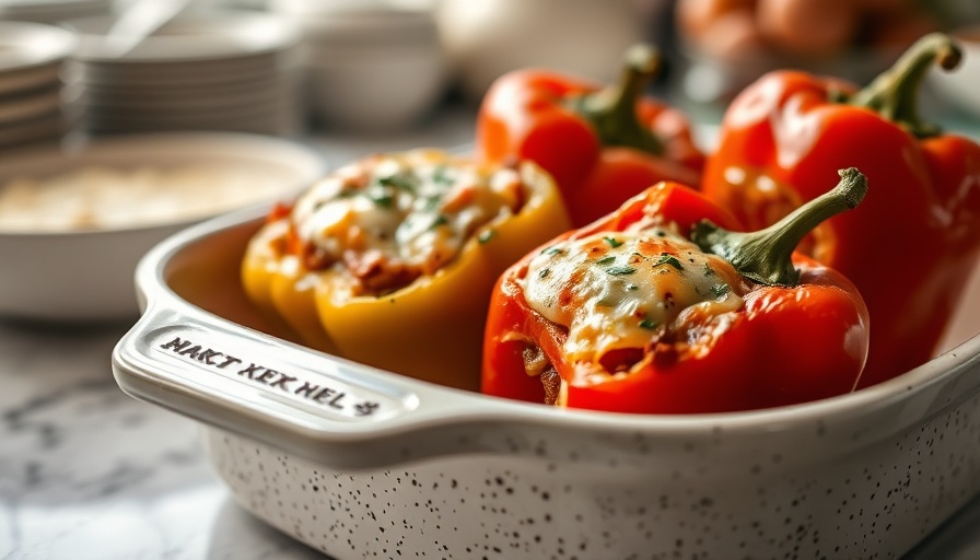 Vibrant stuffed bell peppers with cheese in a dish, easy dinner ideas.