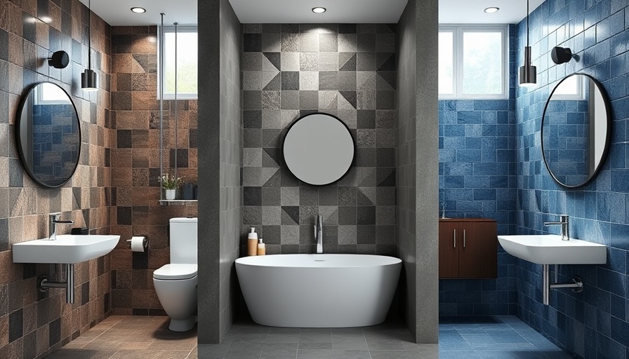 Stylish bathroom decor featuring geometric tiles and modern fixtures.