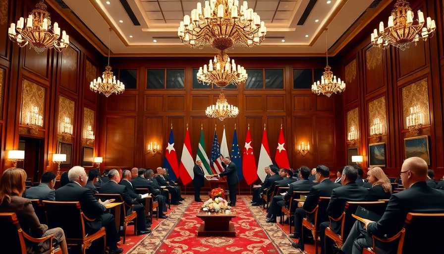 US EU Trade Agreement discussion with officials shaking hands in a formal setting.