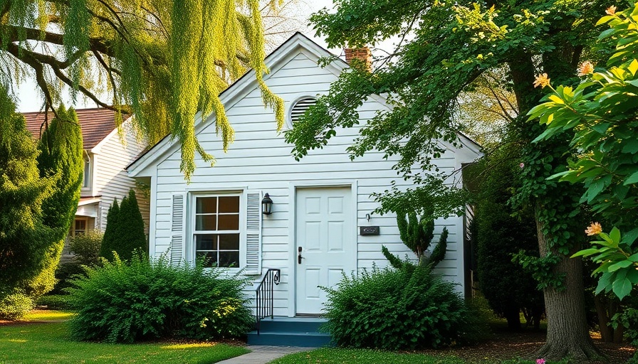 Charming suburban house with open window in greenery.