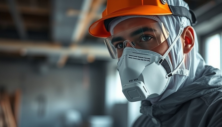 Inspector wearing mask for asbestos check during home inspections.