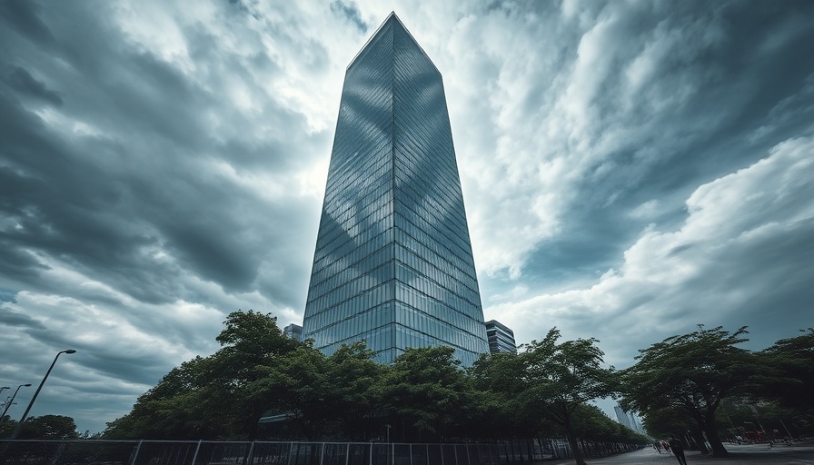 Skyscraper under clouds evoking ECB accountability concerns.