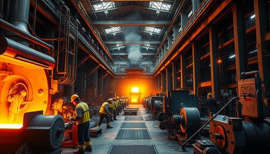 Impact of Trump tariffs on manufacturing depicted in a steel mill scene.