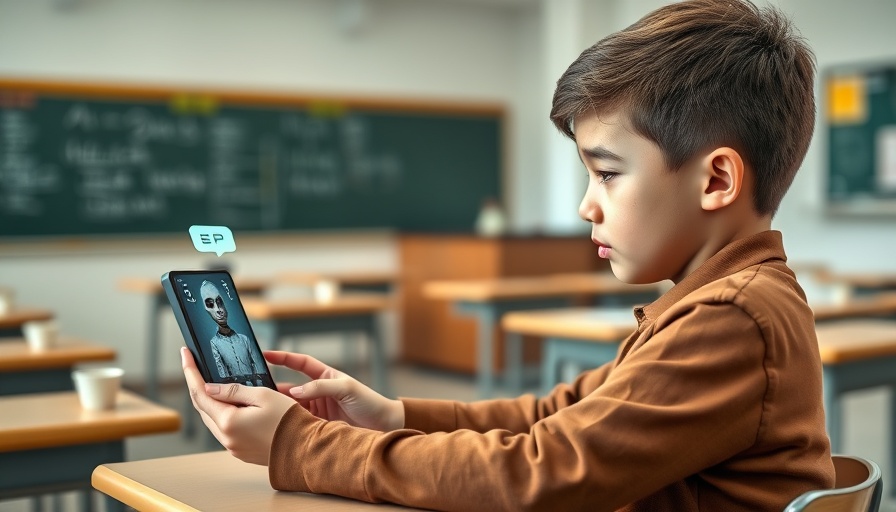 Student engaging with AI chatbot math app in classroom setting.