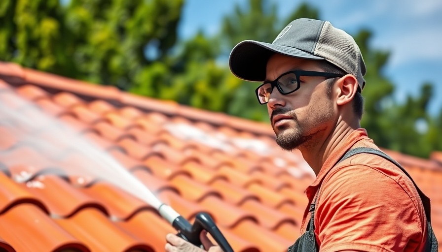 Power-washing new roof to increase home value in sunny setting