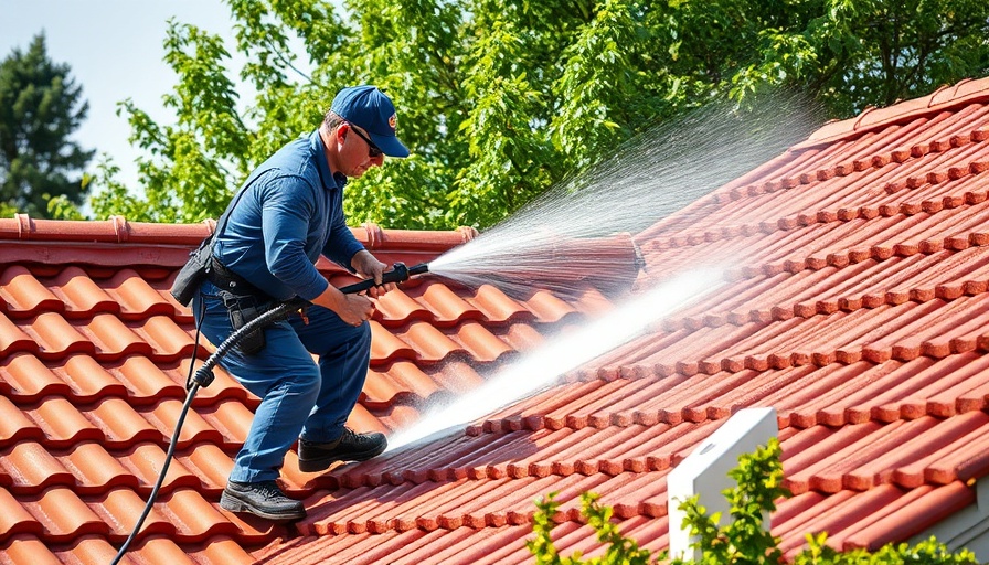 Does a New Roof Increase Home Value: Worker power washes red roof.