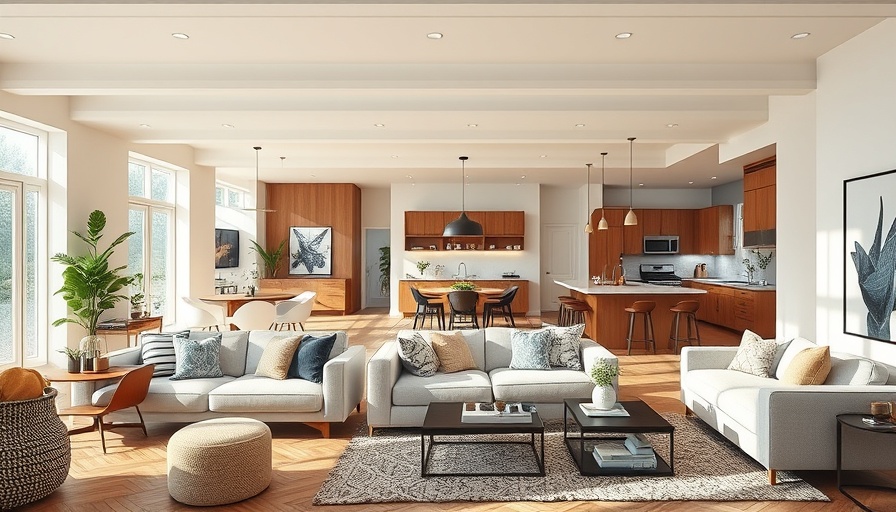 Modern open-plan living room and kitchen, ideal for staging a house for sale.