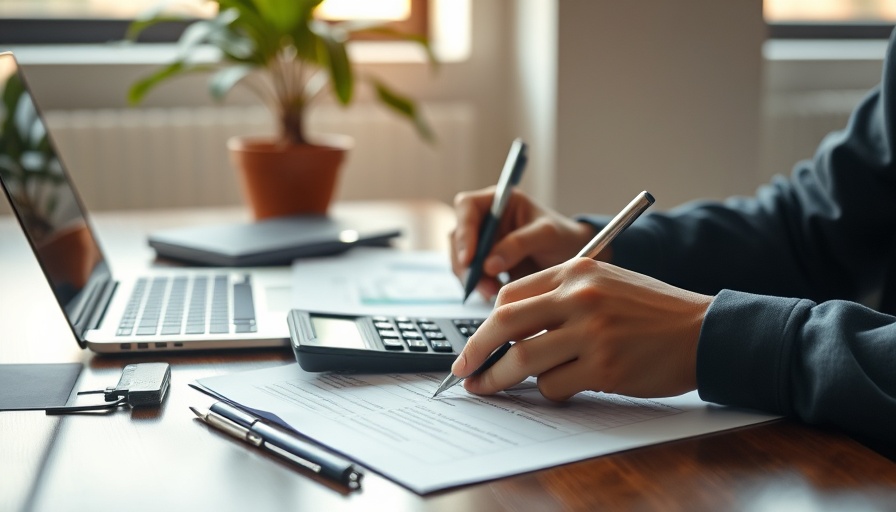 Person calculating and writing, demonstrating personal loan application requirements.