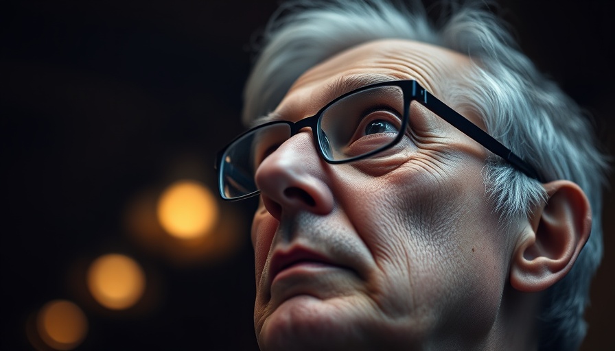 Elderly man in glasses looking contemplative with blurred background.