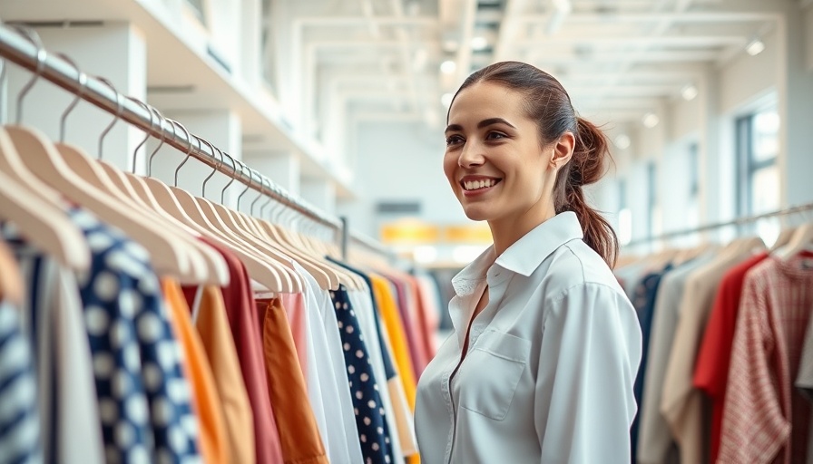 Young woman looking at clothes in a modern store for textile recycling in Singapore.