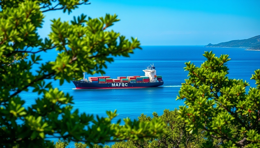 Cargo ship on ocean, sustainable trade for climate-resilient development.
