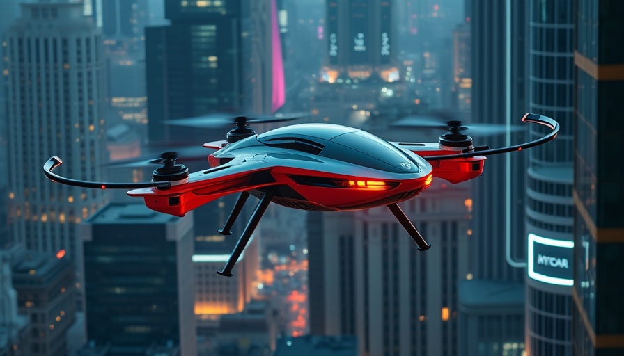 Futuristic eVTOL prototype showcasing innovative design in cityscape.