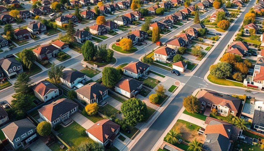 Aerial view of a master-planned community with diverse homes.