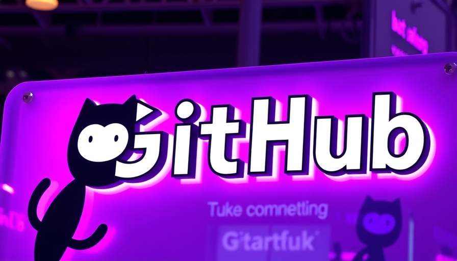 GitHub illuminated logo sign with purple glow and cat silhouette.