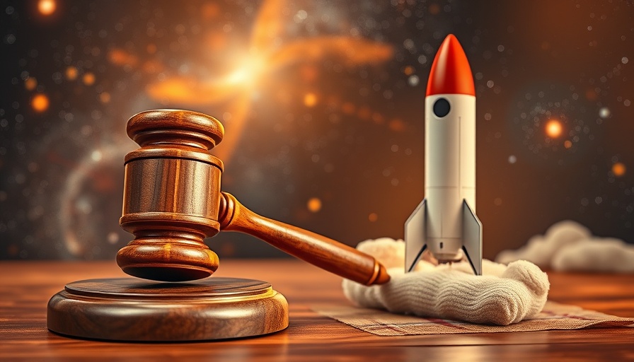 Abstract gavel and rocket symbolizing SpaceX legal issues.