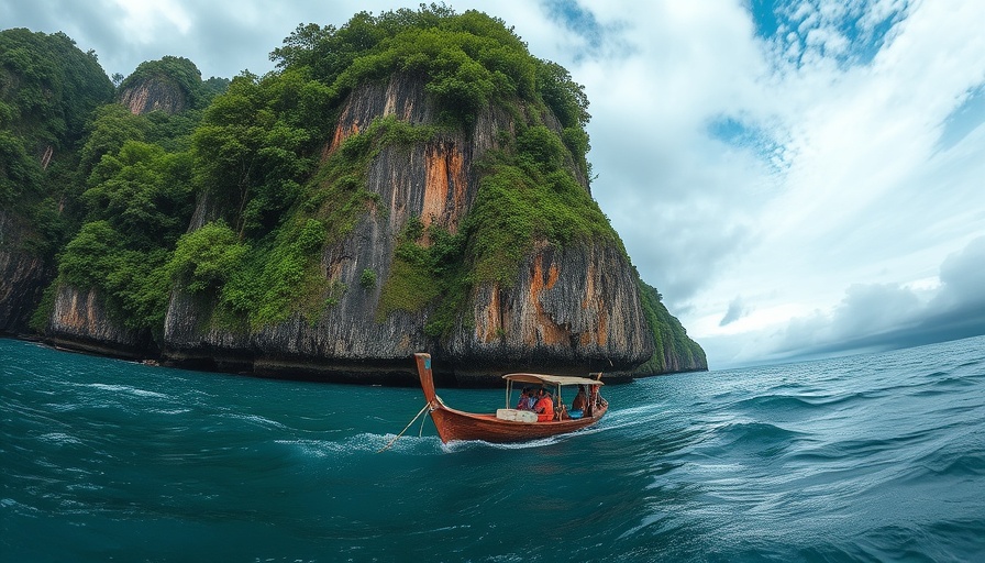 Scenic view of boat near Philippine cliff, related to nickel mining.