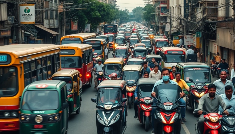 Urban street with diverse transportation for sustainable living.