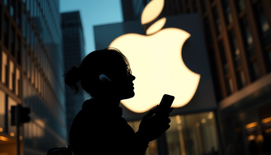 Silhouette in front of Apple logo relates to Apple corporate earnings report.