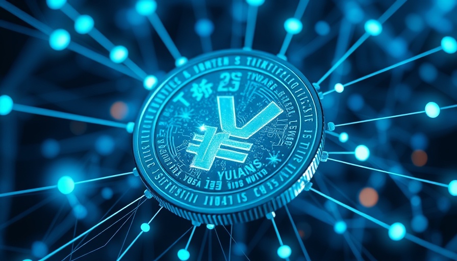 Futuristic yuan stablecoin concept with digital network.