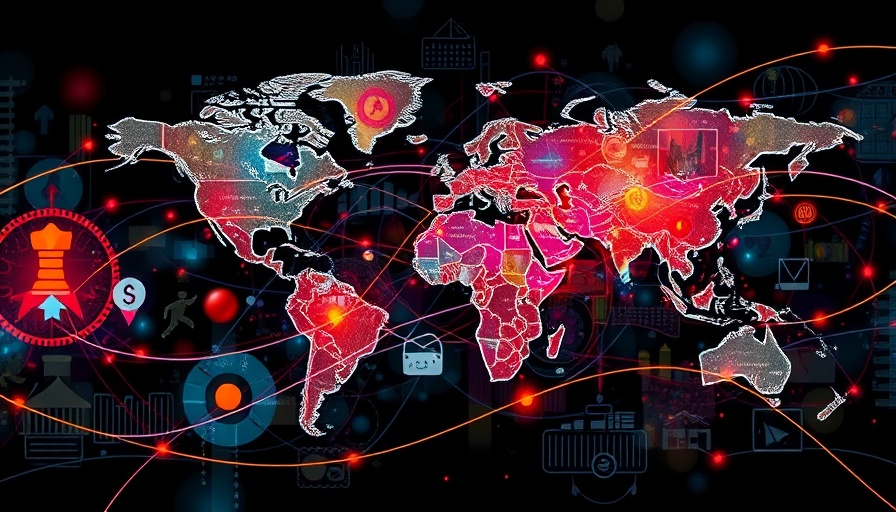 Abstract illustration of trade and tariffs with economic symbols.