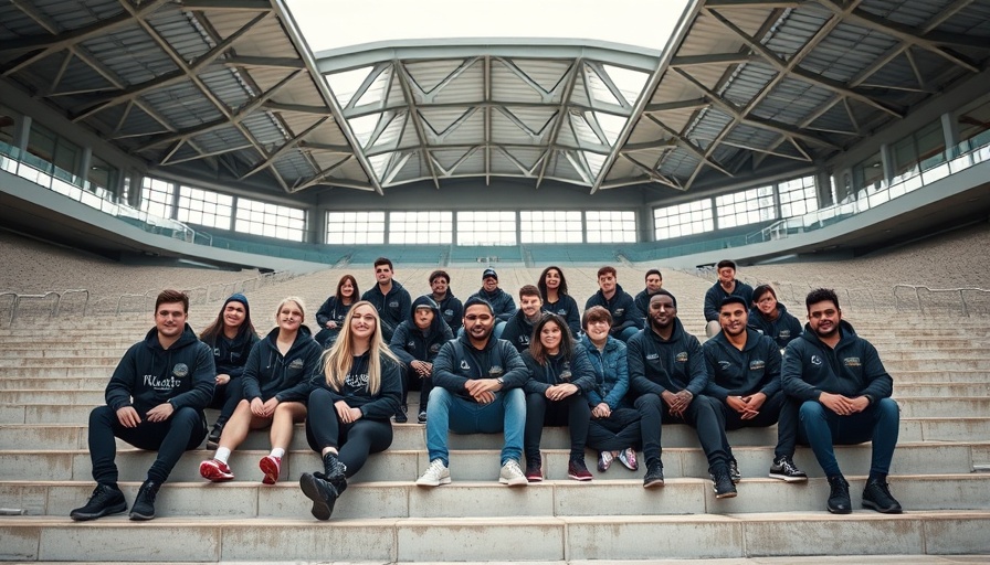 European team sitting in a modern stadium, concept of alternative palm payments.