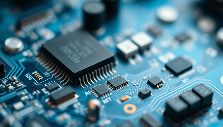 Detailed electronic circuit board, AI-powered semiconductor startup focus.