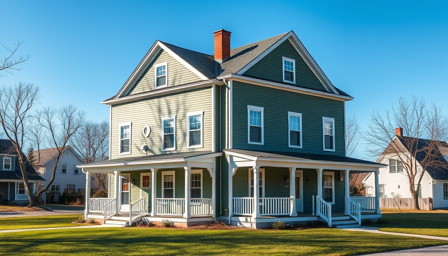 Two-story duplex under clear sky, representing house hacking.