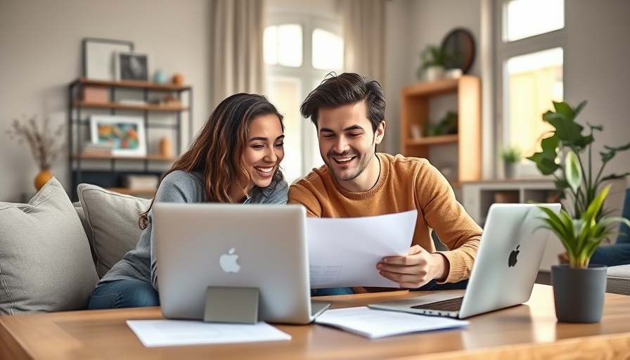 Couple focused on computer, buying a home without a real estate agent.