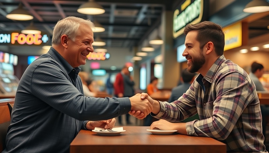 Friendly handshake in food court for sustainable living.