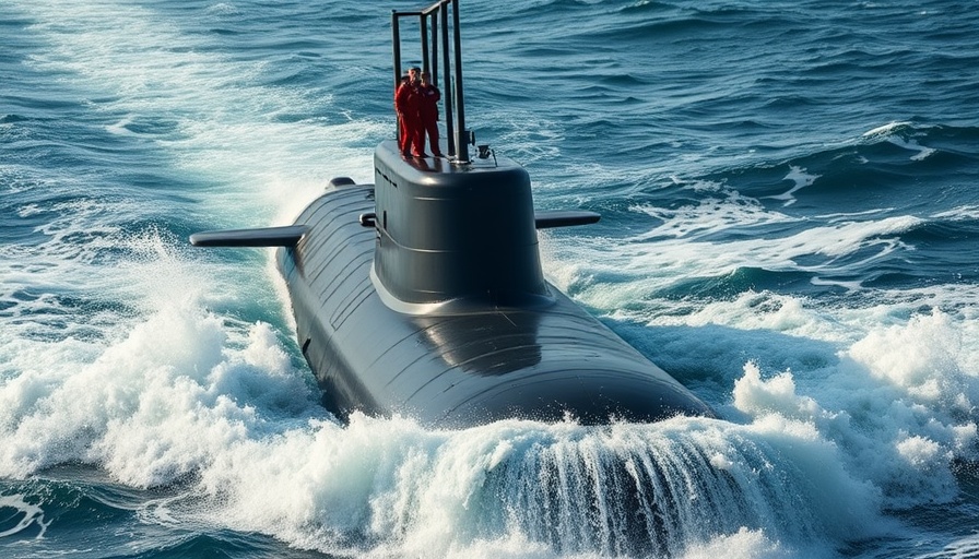 Nuclear submarine surfacing in dynamic ocean waves.
