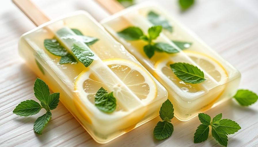 Mojito mint popsicles with lemon and mint on a wooden board.