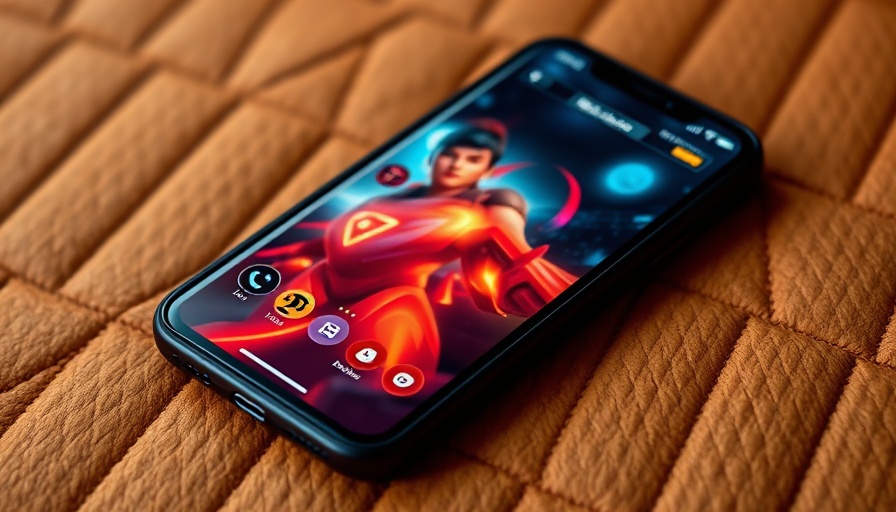 Smartphone with gaming app interface on textured tan surface