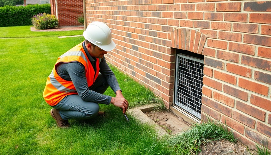 Inspecting house foundation vent with water in crawl space concern.