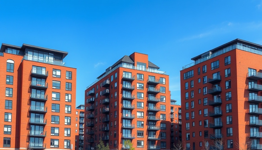 Urban apartment buildings, co-op vs. condo discussion, clear sky backdrop.