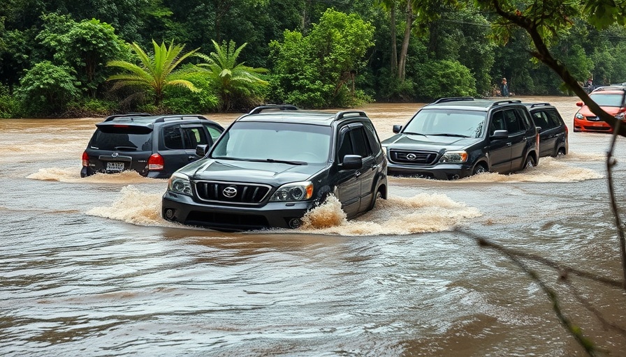 SUVs submerged in water during flash flood