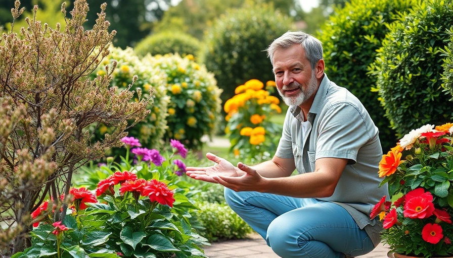 Man sharing winter garden care tips in a lush green garden.