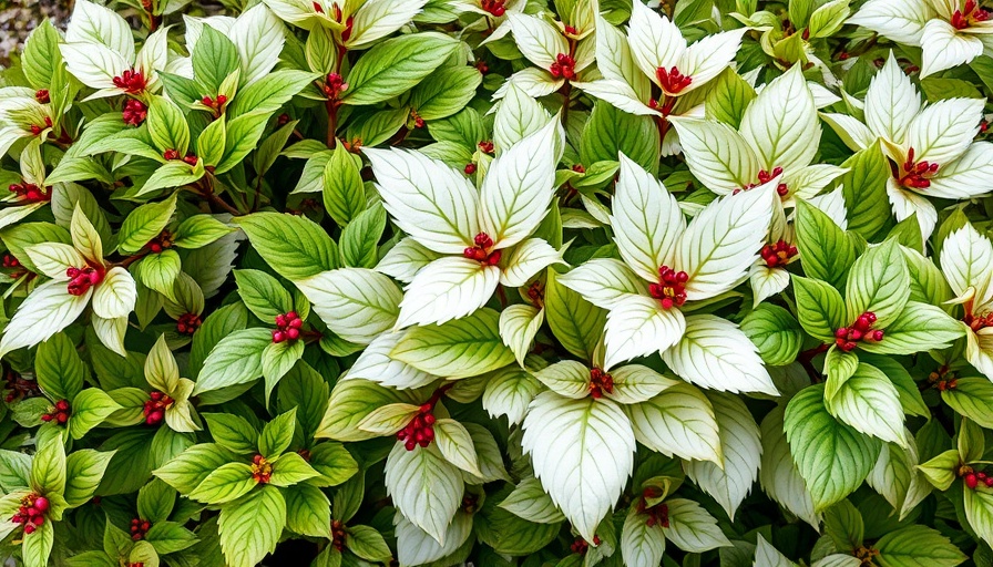 Vibrant variegated shrubs with green and white leaves for landscaping.